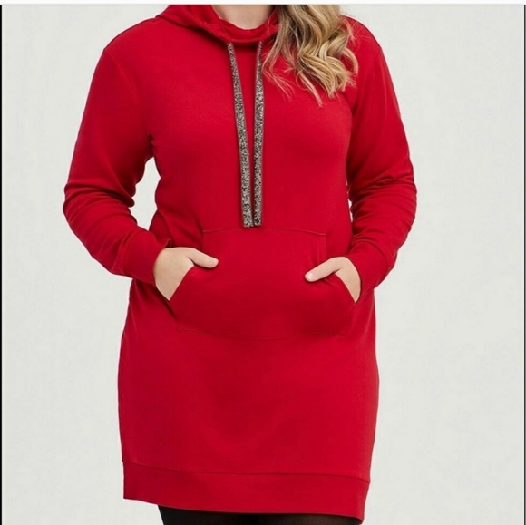 Torrid Red Pullover Ultra Soft Fleece Hoodie Dress - Picture 5 of 12